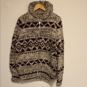 Men's Nordic Knit Zip-Up Sweater - Brown and Gray